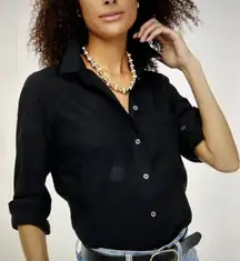 J Crew Perfect Fit Poplin Cotton Button Up Long Sleeve Shirt Black Size M