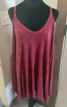 Blu Pepper Red Maroon Waffle Print V-Neck‎ Cold Shoulder Long Sleeve Shirt Flowy