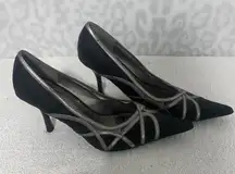 Women’s Black and Silver Pointy Toe Heels Size 8 — 3” Heels EUC