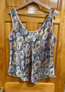 Vintage California Dynasty Floral Satin Cami Tank Top Women’s M Pink Rose Print