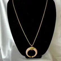 Gold Tone Rope Necklace with Blush Pink Horseshoe Pendant