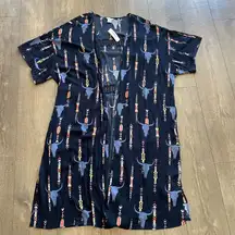 NWT Ariat Longhorns Duster Cardigan Women XLarge Blue Short Sleeve Aztec Western