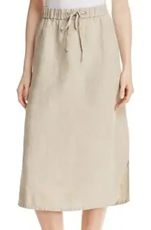 Eileen Fisher Natural Beige 100% Heavy Organic Linen Drawstring Midi Skirt XS