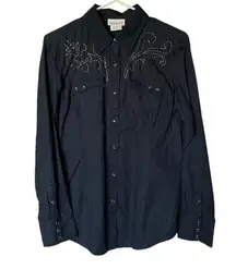 NEW  HolidayBeaded Button Down Shirt In Twilight Navy Blue Almost Black Med