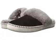 UGG  Aira Slippers Women's 9 Slip on Shoes Black Suede Gray Wool Fur Lining Cozy