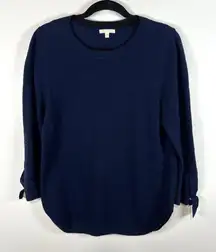 Lisa Todd Exposed Seam Tunic Sweater Crewneck Long‎ Tie Sleeve Cotton Navy Sz L