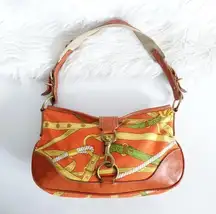 Vintage Miu Miu Orange Buckled Patterned Canvas Leather Shoulder Bag