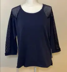 Roxy NWT Navy Mesh Detail Top Large