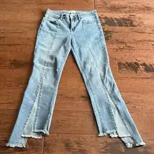 William Rast faded Blue crop Flare Wide Leg Jeans size 32 unfinished bottom