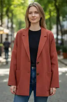 NWT H&M Linen Blend Relaxed Fit Blazer Rust Blazer