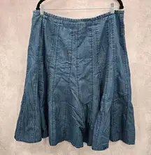 Larry Levine Women Stretch Blue Denim Jeans Flare Knee Length Skirt Size 18W