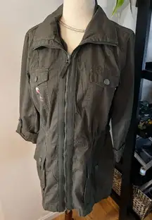 Jade & Ivory Boho Shabby Chic Army Green With Floral Embroidery Utility Jacket s