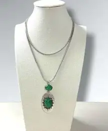 Vintage 90s Lucky Brand Western Bohemian Long Silver Chain Pendant Necklace