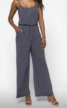 Kaileigh Navy Blue Diamond Geometric Patterned Wide Leg Sleeveless Jumpsuit