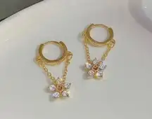 18K Gold Plated Crystal Flower Dangle Drop Earrings for Women