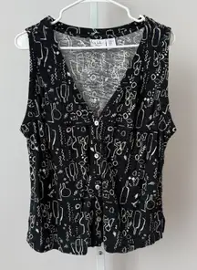 Nicole Miller New York Sleeveless V Neck Button Front Linen Lyocell Blend Top XL