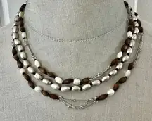 Sigrid Olsen Multi-Strand Wood, Silver-Tone & Freshwater Pearl Necklace