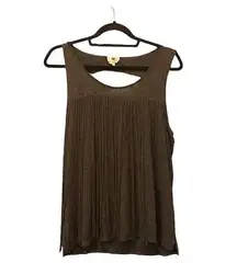 One Clothing Women's Sleeveless Pleated Gray Tank Top With Fringe Size M