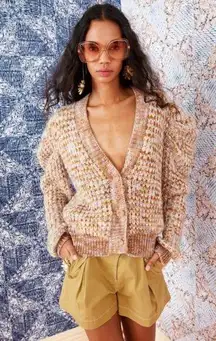 Ulla Johnson Fiora Cardigan in Neutral Fawn Knit Puff Sleeve Sweater Size S