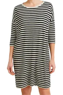 Xirena Stripe Midi TShirt Dress Long Sleeve Round Neck 100% Cotton Black White M