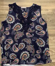 Loveapella Women’s Tank Top Size Large Crochet Detail at V-Neck