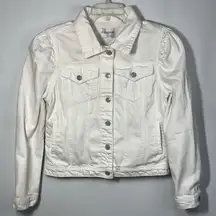 Vigoss white long sleeve, jean denim jacket, size medium