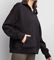 Rae Mode Black Half Zip Ribbed Pullover Sweatshirt Women’s Size Small Oversized