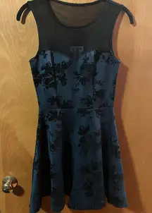 Three Pink Hearts Blue and Black Mesh Sleeveless Dress, Size Small