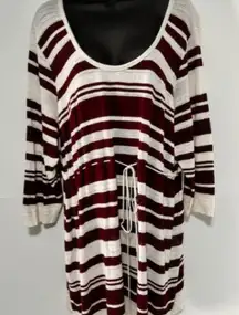 Motherhood Maternity Plus 2X Maroon White Tunic Sweater Knit Striped Drawstring