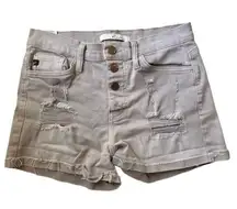 Kancan Beige Light Brown Denim Stretch Button Fly Shorts size 27