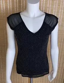 Concepts Black Nylon Short Sleeve Studded Top
