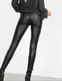 Zara Trafaluc Black Faux Patent Leather Skinny Jeans S