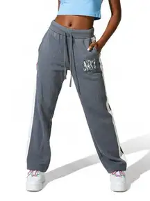 Aeropostale Sweatpants Womens XS Gray Side Stripe Raw Hem Y2K Cool Girl Lounge