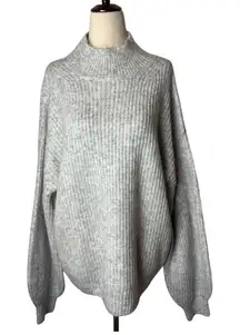 Topshop Sweater Women Medium Gray Mock Neck Ribbed Knit Balloon Sleeve NWT