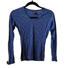 Icebreaker Blue Pattern V-Neck BodyFit + 200 Merino Wool Long Sleeve XS Top.