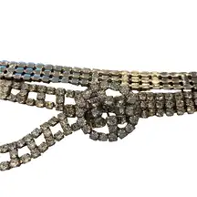 VINTAGE SILVER TONE SPARKLING PRONG SET RHINESTONE BLING BELT 32" x 1/2"