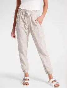 Athleta Joggers Cabo Tide Linen Jogger Pants Camo Beige