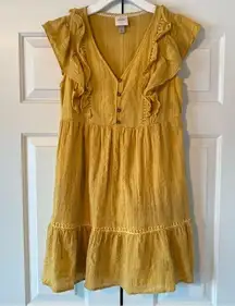 Knox Rose  Mustard Yellow Ruffled Short Sleeve Dress, S