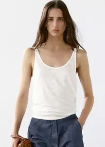 Massimo Dutti Women’s 100% Linen Strappy Tank Top – White, Size Medium