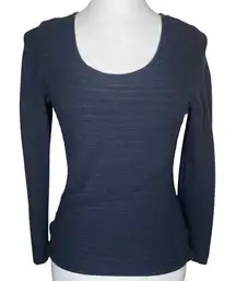 Ann Taylor Navy Blue Textured Knit Scoop Neck Long Sleeve Top Sweater Tee S