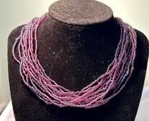 Iridescent purple seed bead 12-strand choker - handmade statement piece