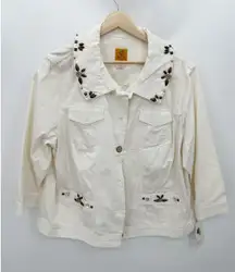 Ruby Rd Cream Ivory Cream Button Down Denim Jacket Embelished Women 18W NWT