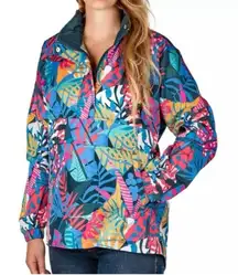 LAUREN JAMES‎ Anorak Pullover Jacket Tropical Leaf Print Hooded XXL