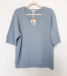 Ella Moss Womens Top Size XXL Blue Knit Textured Pullover Cozy Classic Soft Prep