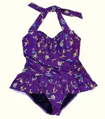 Disney  Villains Plus Size Purple Tattoo Print Ruffle Swimsuit 1 Swimwear