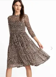 Johnny Was Womens Leopard Print 3/4 SLEEVE MESH TIERED DRESS Sz Medium