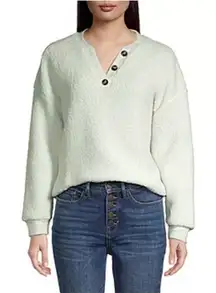 a.n.a. A New Approach Faux Sherpa Henley Pullover Sweatshirt Mint‎ Green Small