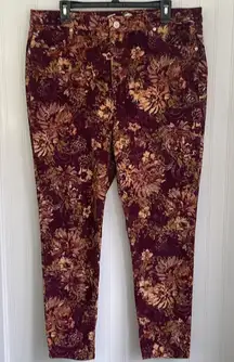 Seven7 High Rise Skinny Corduroy Pants Dark‎ Floral Print Fall Women's Size 18