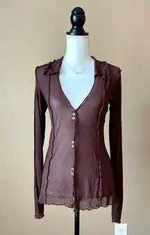 Urban Outfitters  | Chocolate Brown Sheer Y2K Button Down Top Sz M