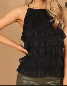 ZARA  ruffle tiered black cami tank size large in black semi sheer